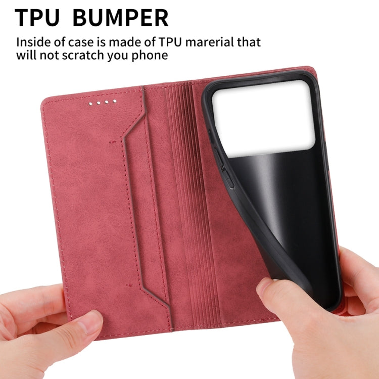 For Redmi K70 Ultra Business Solid Color Magnetic RFID Leather Phone Case(Red)