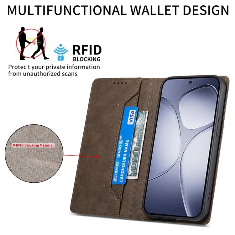 For Redmi K70 Ultra Business Solid Color Magnetic RFID Leather Phone Case(Brown)