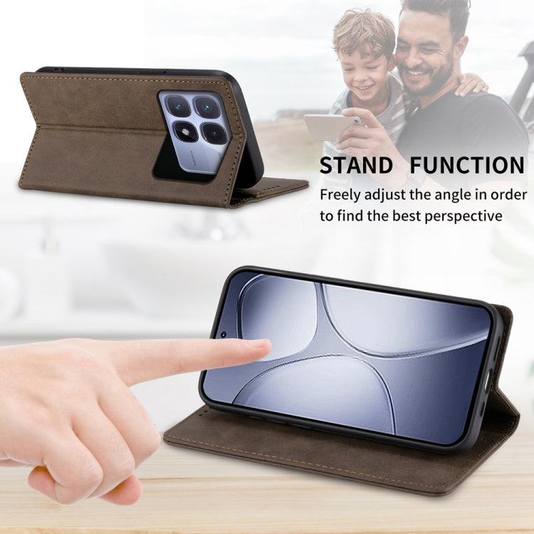 For Redmi K70 Ultra Business Solid Color Magnetic RFID Leather Phone Case(Brown)
