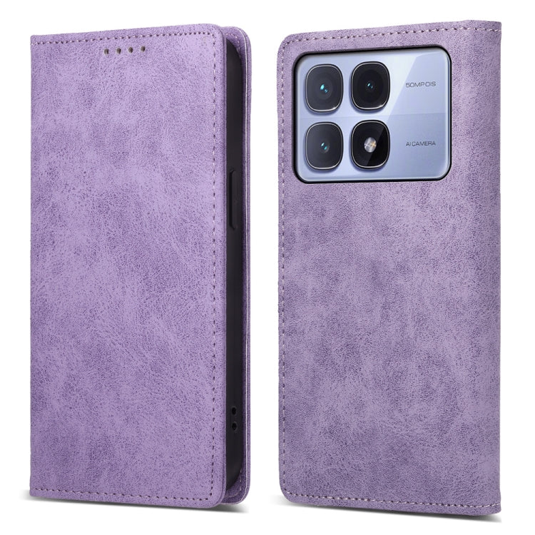 For Redmi K70 Ultra Business Solid Color Magnetic RFID Leather Phone Case(Purple)