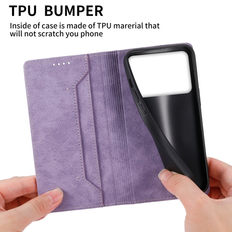 For Redmi K70 Ultra Business Solid Color Magnetic RFID Leather Phone Case(Purple)