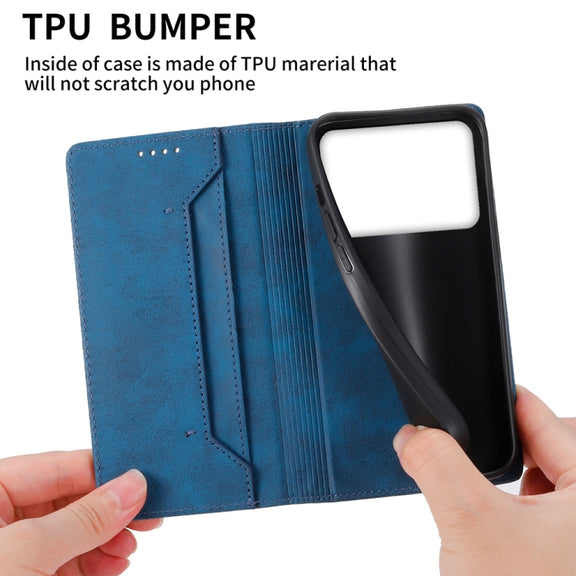 For Redmi K70 Ultra Business Solid Color Magnetic RFID Leather Phone Case(Blue)
