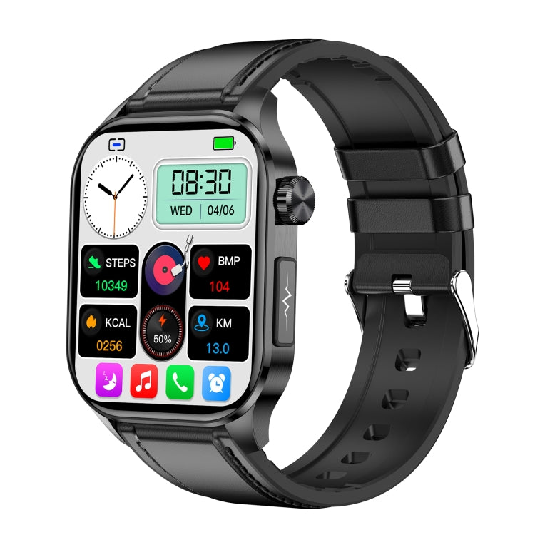 ET580 2.04 inch AMOLED Screen Sports Smart Watch Support Bluetooth Call /  ECG Function(Black Leather Band)