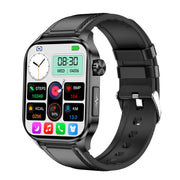 ET580 2.04 inch AMOLED Screen Sports Smart Watch Support Bluetooth Call /  ECG Function(Black Leather Band)