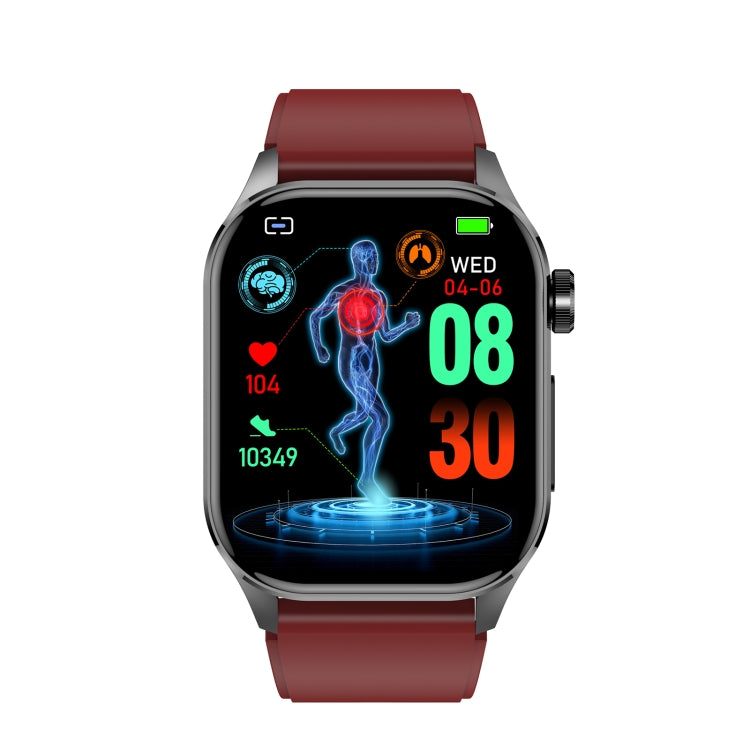 ET580 2.04 inch AMOLED Screen Sports Smart Watch Support Bluethooth Call /  ECG Function(Red Silicone Band)