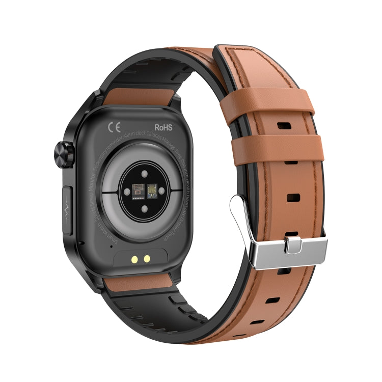 ET580 2.04 inch AMOLED Screen Sports Smart Watch Support Bluetooth Call /  ECG Function(Brown Leather Band)
