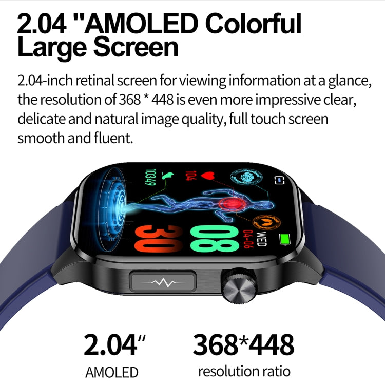 ET580 2.04 inch AMOLED Screen Sports Smart Watch Support Bluetooth Call /  ECG Function(Black Leather Band)