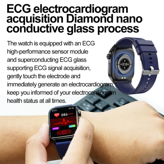 ET580 2.04 inch AMOLED Screen Sports Smart Watch Support Bluethooth Call /  ECG Function(Red Silicone Band)