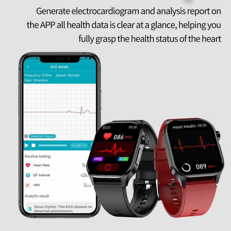 ET580 2.04 inch AMOLED Screen Sports Smart Watch Support Bluethooth Call /  ECG Function(Red Silicone Band)