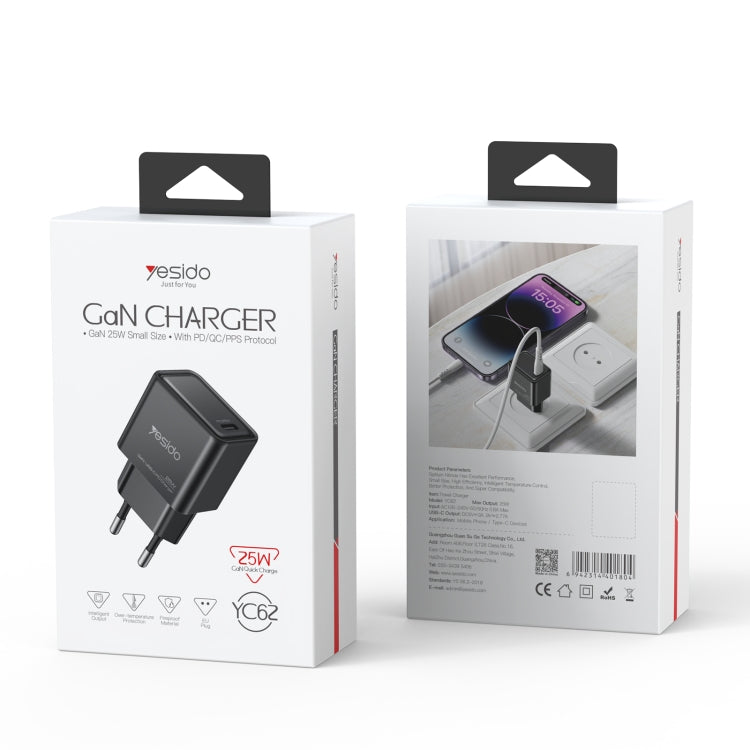 Yesido YC62 PD 25W USB-C/Type-C Interface GaN Fast Charging Charger(EU Plug)