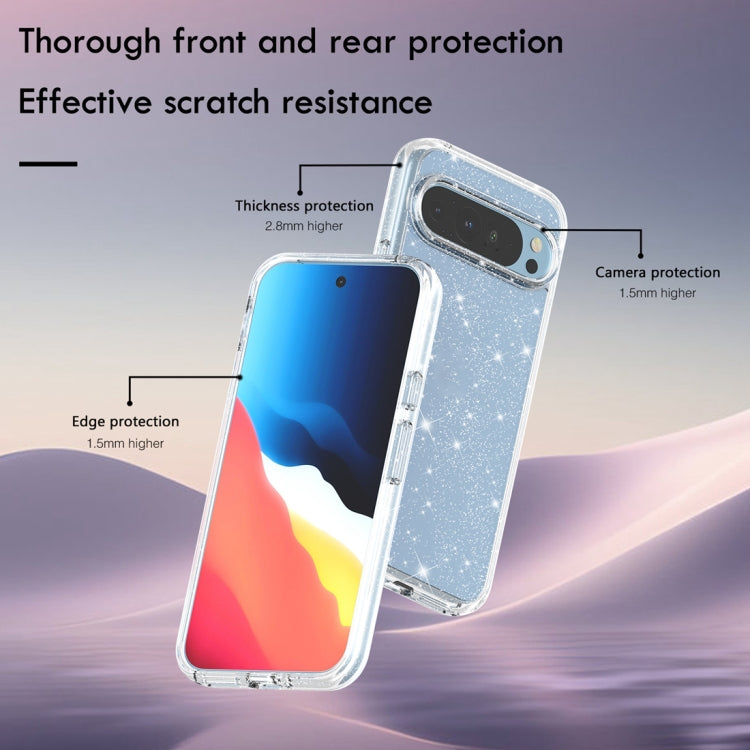 For ?Google Pixel 9 Pro Terminator Style Shockproof Phone Case(Glitter White)