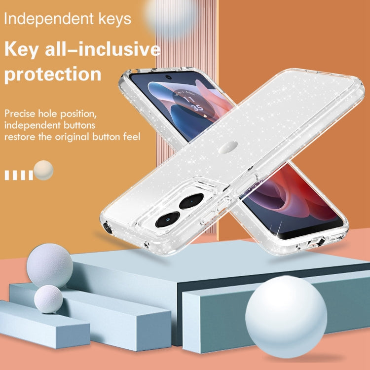 For Motorola Moto G Play 4G 2024 Terminator Style Shockproof Phone Case(Glitter White)