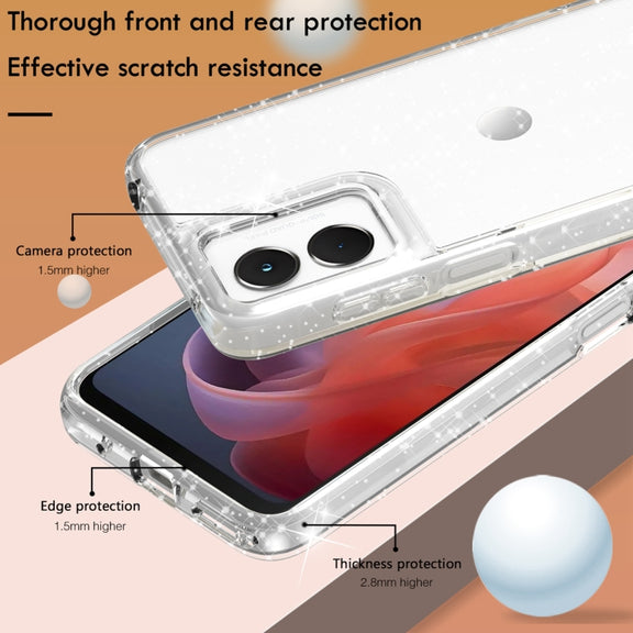 For Motorola Moto G Play 4G 2024 Terminator Style Shockproof Phone Case(Glitter White)