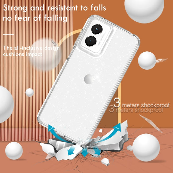 For Motorola Moto G Play 4G 2024 Terminator Style Shockproof Phone Case(Glitter White)