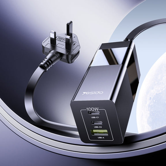 Yesido YC77 100W 2Type-C+USB Ports with 1 Socket Desktop GaN Charger(UK Plug)