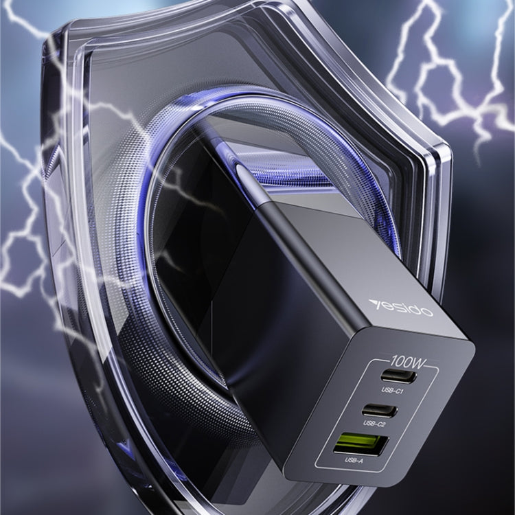Yesido YC77 100W 2Type-C+USB Ports with 1 Socket Desktop GaN Charger(UK Plug)