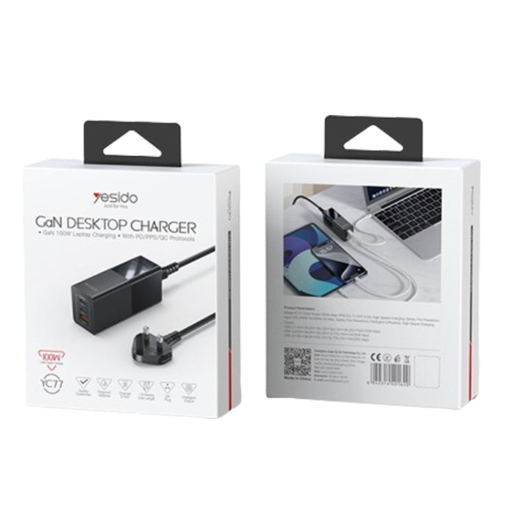 Yesido YC77 100W 2Type-C+USB Ports with 1 Socket Desktop GaN Charger(UK Plug)