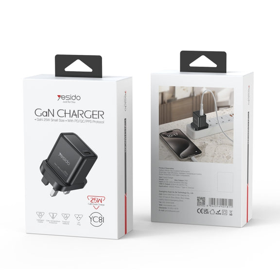 Yesido YC81 PD 25W USB-C/Type-C Interface GaN Fast Charging Charger(UK Plug)