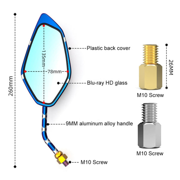 Motorcycle / Electromobile Modified Diamond-shaped Burnt Titanium Plating Rearview Mirror, Style:Carbon Fiber Type X Texture