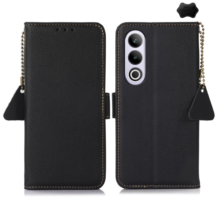 For OnePlus CE4 5G Global Side-Magnetic TJ Genuine Leather RFID Phone Case(Black)