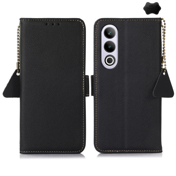 For OnePlus CE4 5G Global Side-Magnetic TJ Genuine Leather RFID Phone Case(Black)