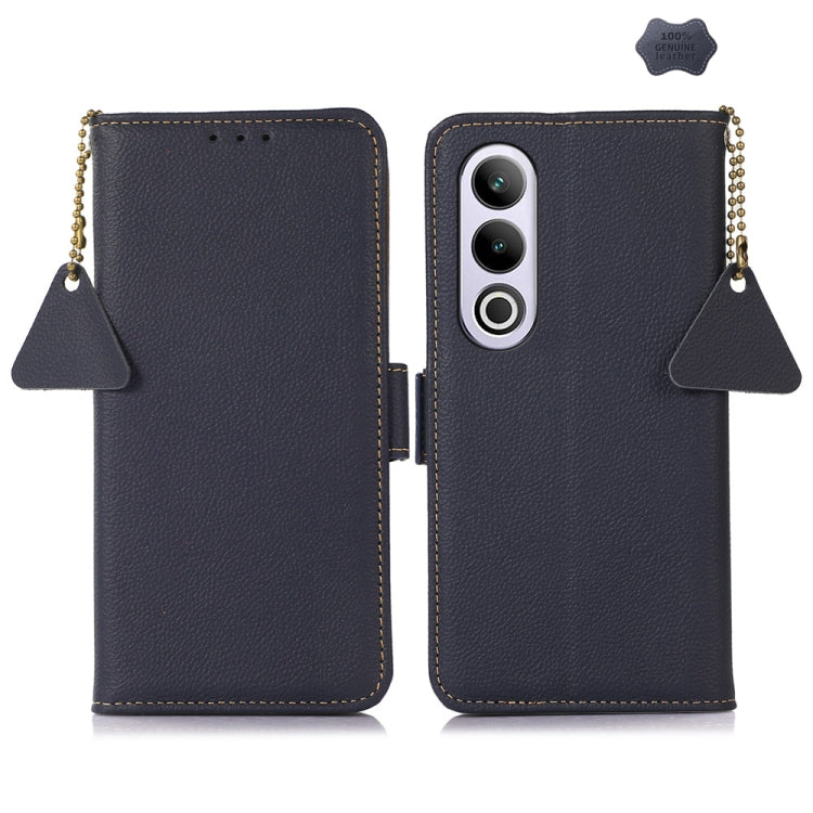 For OnePlus Ace 3V Side-Magnetic TJ Genuine Leather RFID Phone Case(Blue)