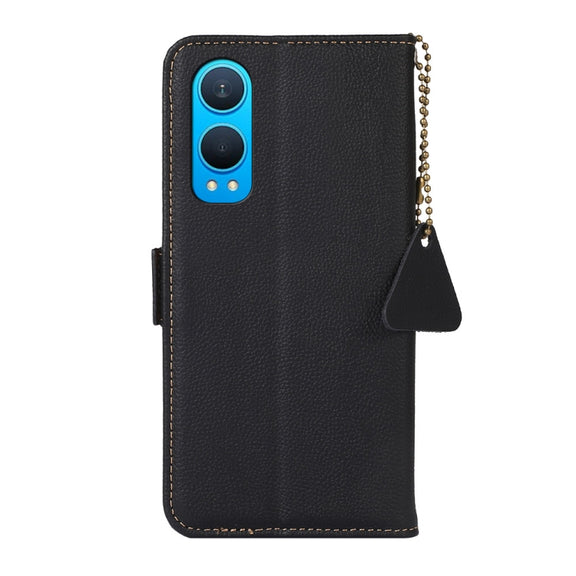 For OnePlus CE4 Lite Side-Magnetic TJ Genuine Leather RFID Phone Case(Black)