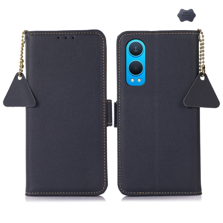 For OnePlus CE4 Lite Side-Magnetic TJ Genuine Leather RFID Phone Case(Blue)
