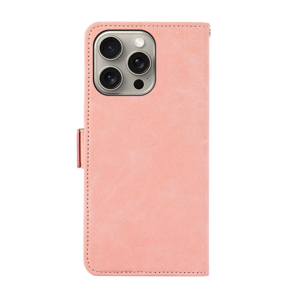 For iPhone 16 Pro Max ABEEL Frosted Magnetic RFID Leather Phone Case(Pink)