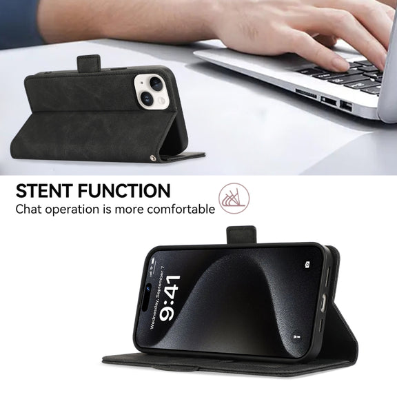 For iPhone 16 Pro ABEEL Frosted Magnetic RFID Leather Phone Case(Black)