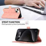 For iPhone 16 Plus ABEEL Frosted Magnetic RFID Leather Phone Case(Pink)
