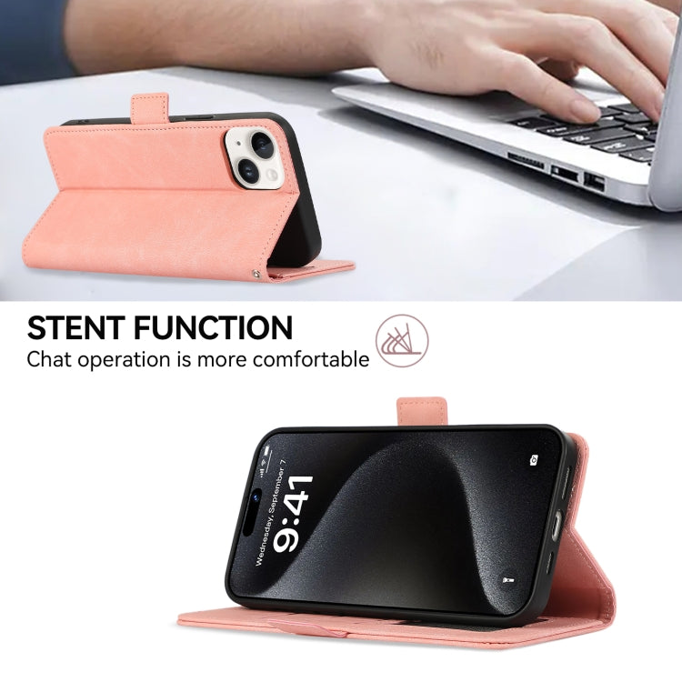 For iPhone 16 Plus ABEEL Frosted Magnetic RFID Leather Phone Case(Pink)