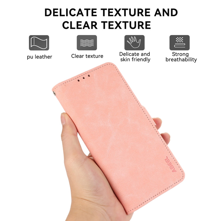 For iPhone 16 Plus ABEEL Frosted Magnetic RFID Leather Phone Case(Pink)