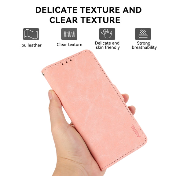 For iPhone 16 Plus ABEEL Frosted Magnetic RFID Leather Phone Case(Pink)