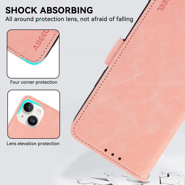 For iPhone 16 Plus ABEEL Frosted Magnetic RFID Leather Phone Case(Pink)