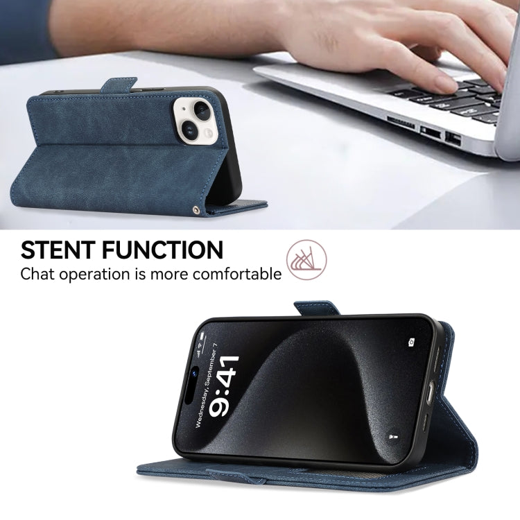 For iPhone 16 ABEEL Frosted Magnetic RFID Leather Phone Case(Blue)