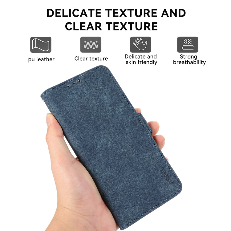 For iPhone 16 ABEEL Frosted Magnetic RFID Leather Phone Case(Blue)