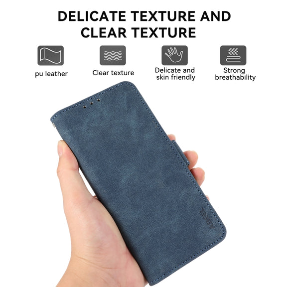 For iPhone 16 ABEEL Frosted Magnetic RFID Leather Phone Case(Blue)
