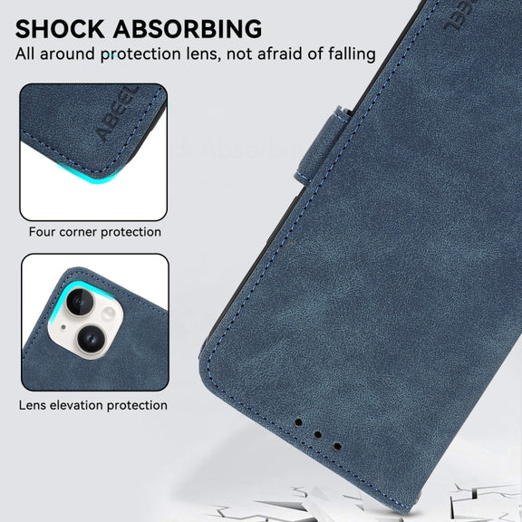 For iPhone 16 ABEEL Frosted Magnetic RFID Leather Phone Case(Blue)