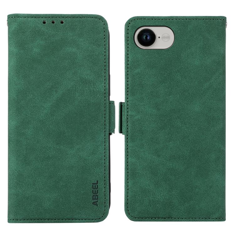 For iPhone 16e ABEEL Frosted Magnetic RFID Leather Phone Case(Green)