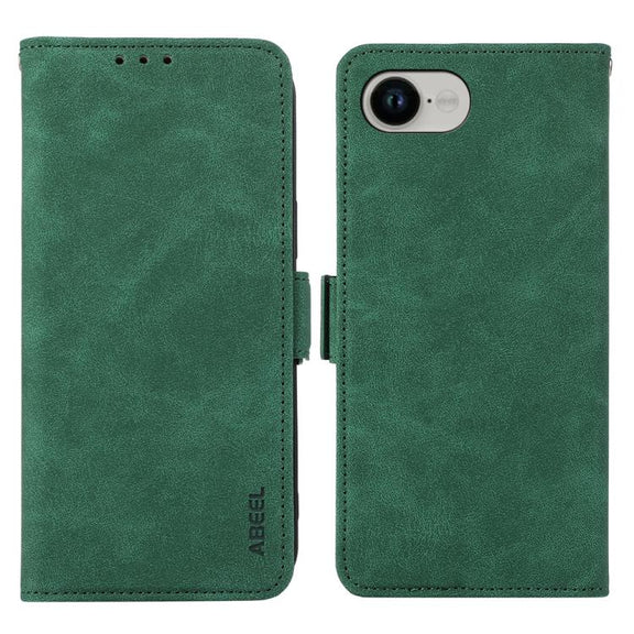 For iPhone 16e ABEEL Frosted Magnetic RFID Leather Phone Case(Green)