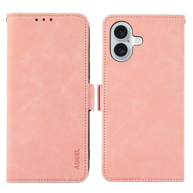 For iPhone 17 ABEEL Frosted Magnetic RFID Leather Phone Case(Pink)