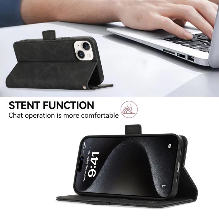 For iPhone 17 ABEEL Frosted Magnetic RFID Leather Phone Case(Black)