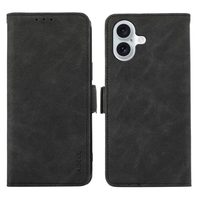 For iPhone 17 ABEEL Frosted Magnetic RFID Leather Phone Case(Black)