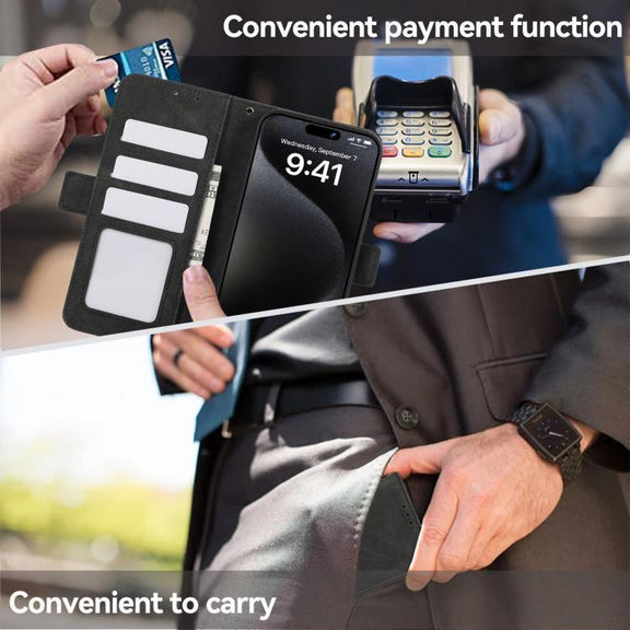 For iPhone 17 ABEEL Frosted Magnetic RFID Leather Phone Case(Black)