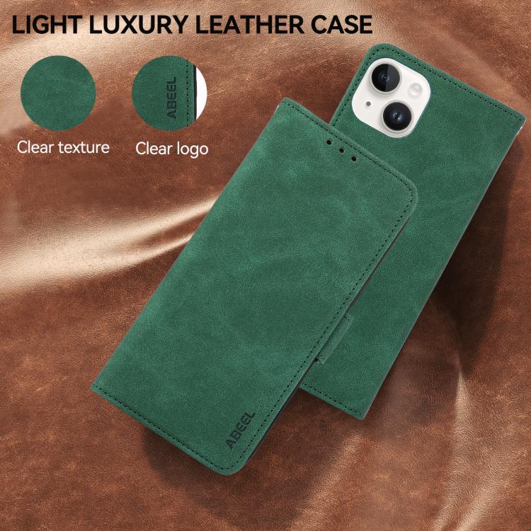 For iPhone 17 ABEEL Frosted Magnetic RFID Leather Phone Case(Green)