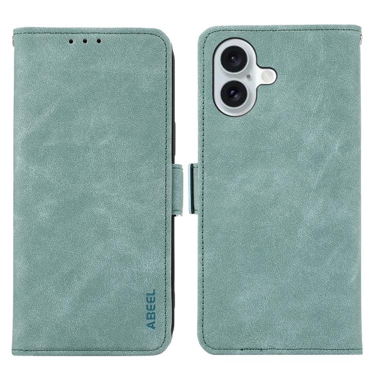 For iPhone 17 ABEEL Frosted Magnetic RFID Leather Phone Case(Cyan)