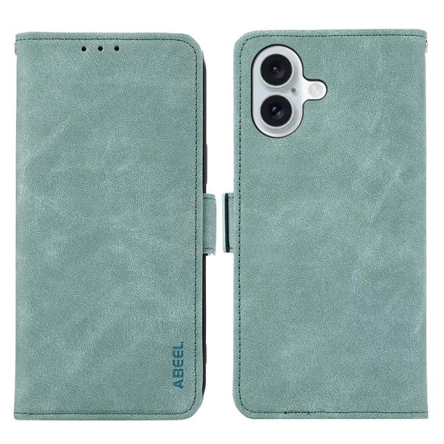 For iPhone 17 ABEEL Frosted Magnetic RFID Leather Phone Case(Cyan)