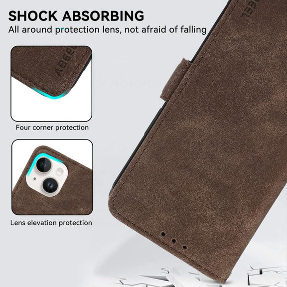 For iPhone 17 ABEEL Frosted Magnetic RFID Leather Phone Case(Brown)