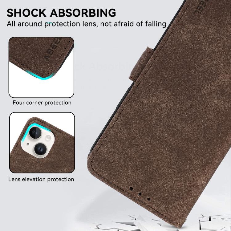 For iPhone 17 ABEEL Frosted Magnetic RFID Leather Phone Case(Brown)